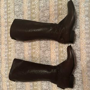 FRYE Melissa Button Back Zip Genuine Leather Long Brown Boots